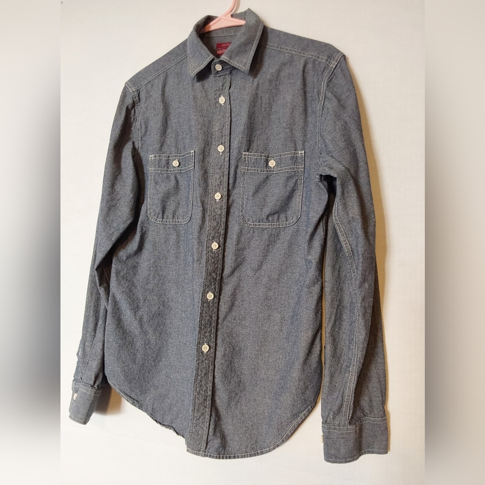 Menora Denim Shirt, Men's Long Sleeve Chambray Denim Shirt, Size Small - Picture 4 of 8